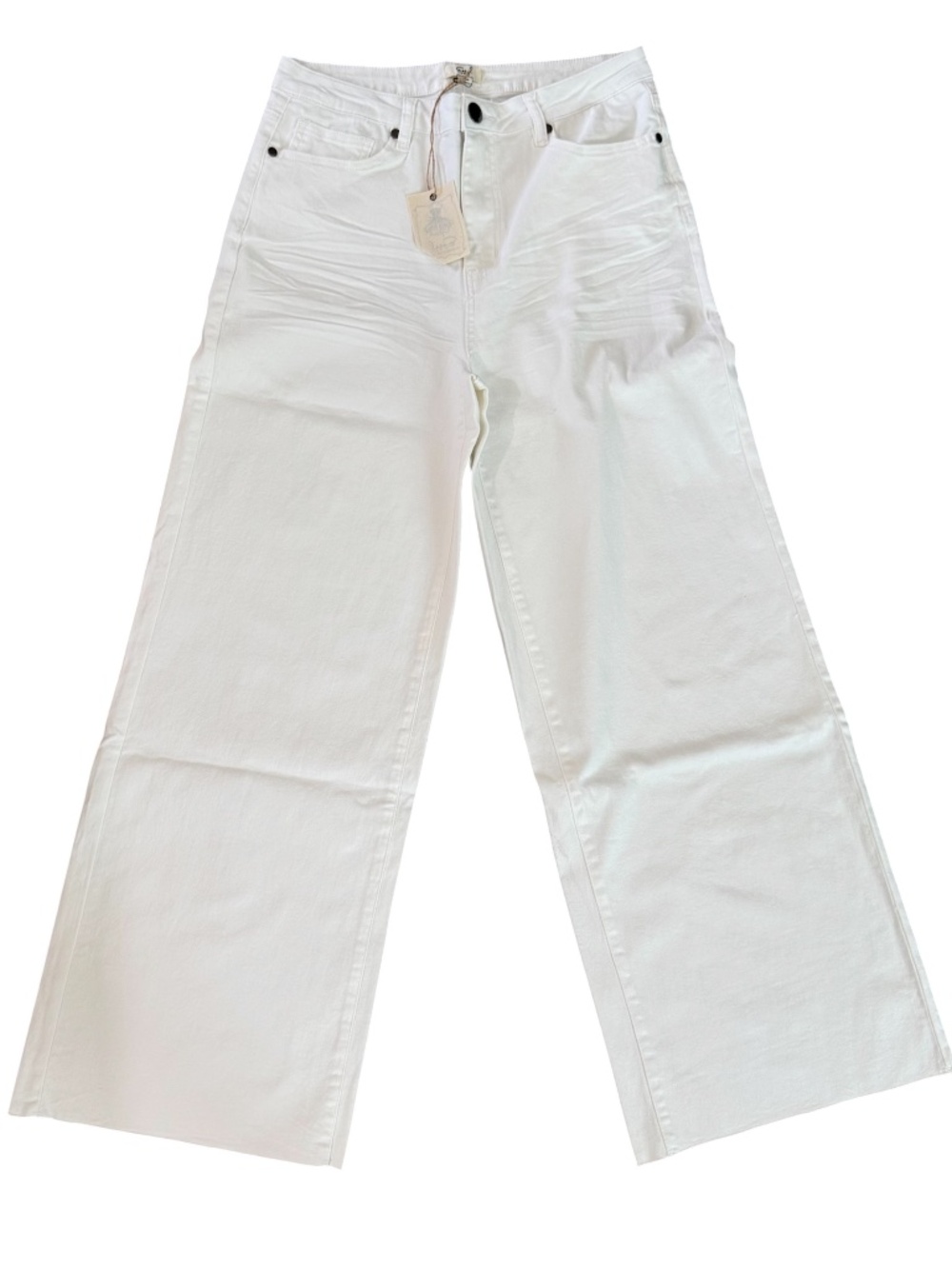 Easel Los Angeles Women's High Rise Wide Leg White Denim Jeans Sz L NWT